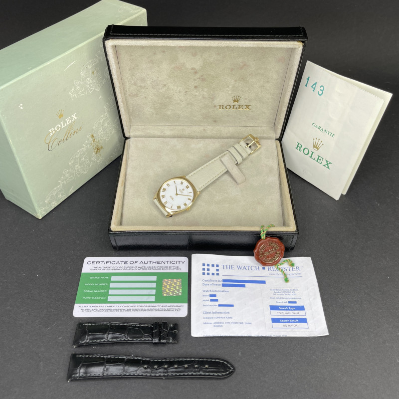 Rolex Cellini, 4133, 31mm, 1981, Yellow gold, White Roman dial, Fullset, 1y warranty