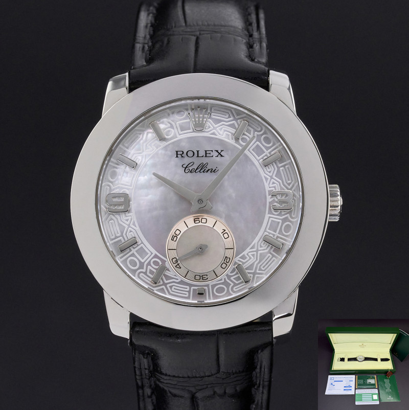 Rolex Cellini Cellinium, 5240, 35mm, 2005, Platinum, MOP Arabic dial, Fullset, 1y warranty