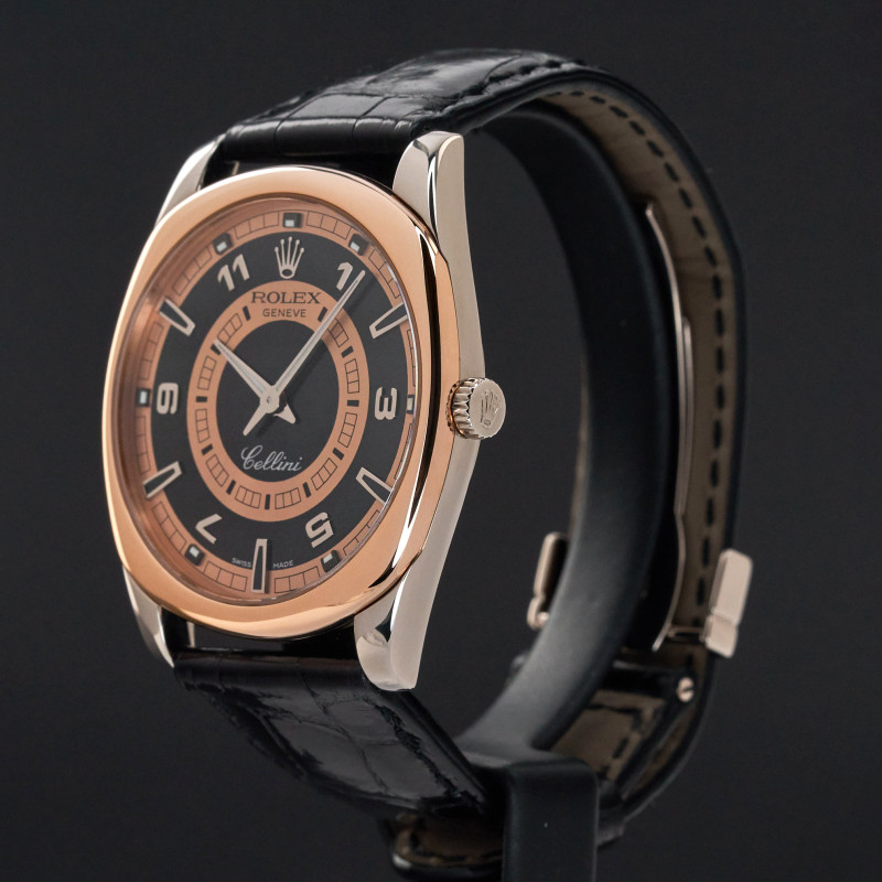 Rolex Cellini Danaos, 4243/9BIC, 38mm, 2006, Rose/White gold, Black/Bronze Arabic dial, Fullset, 1y warranty