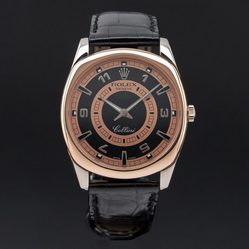 Rolex Cellini Danaos, 4243/9BIC, 38mm, 2006, Rose/White gold, Black/Bronze Arabic dial, Fullset, 1y warranty