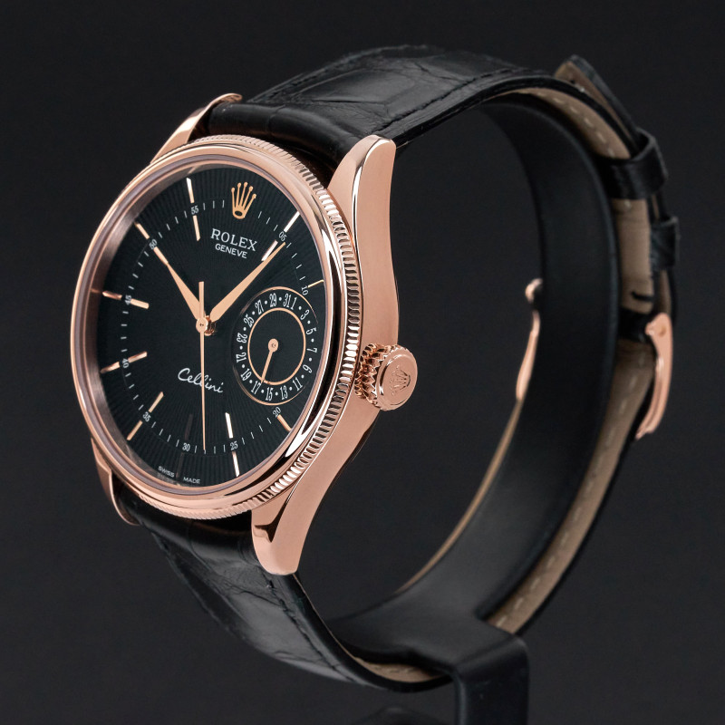 Rolex Cellini Date, 50515, 39mm, 2016, Rose gold, Black Guilloche dial, Fullset, Official warranty