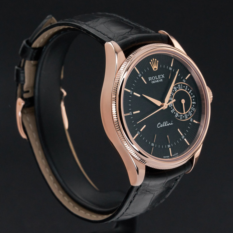 Rolex Cellini Date, 50515, 39mm, 2016, Rose gold, Black Guilloche dial, Fullset, Official warranty