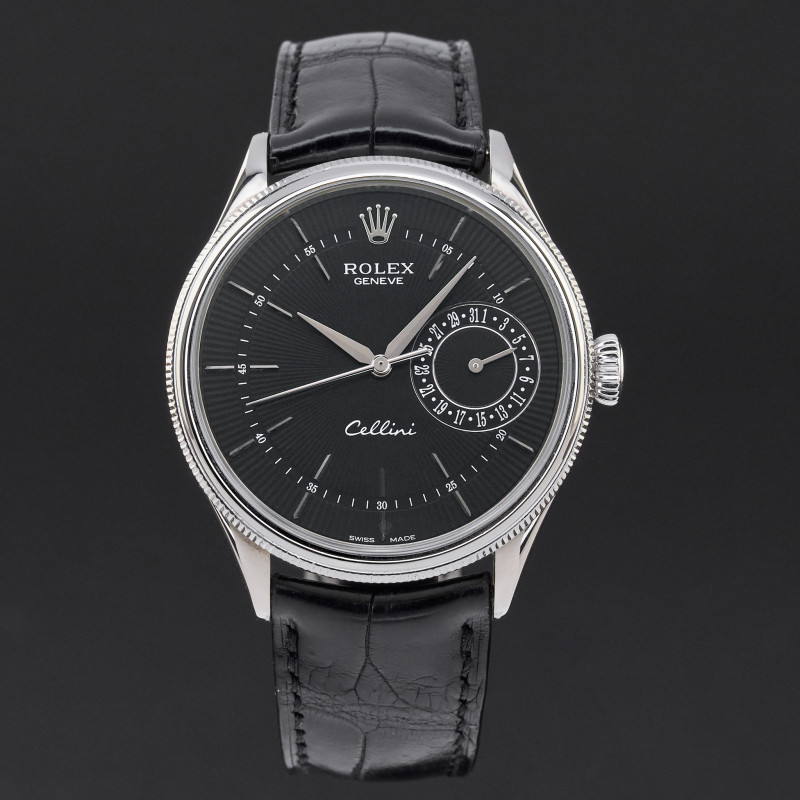 Rolex Cellini Date, 50519, 39mm, 2016, White Gold, Black Guilloche dial, Fullset, 1y warranty