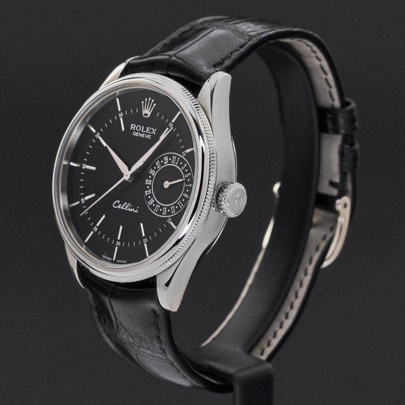 Rolex Cellini Date, 50519, 39mm, 2016, White Gold, Black Guilloche dial, Fullset, 1y warranty