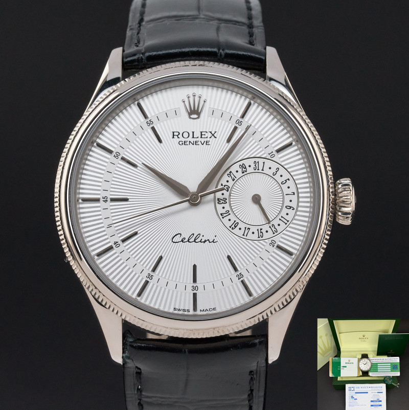 Rolex Cellini Date, 50519, 39mm, 2016, White gold, Silver Guilloche dial, Fullset, 1y warranty