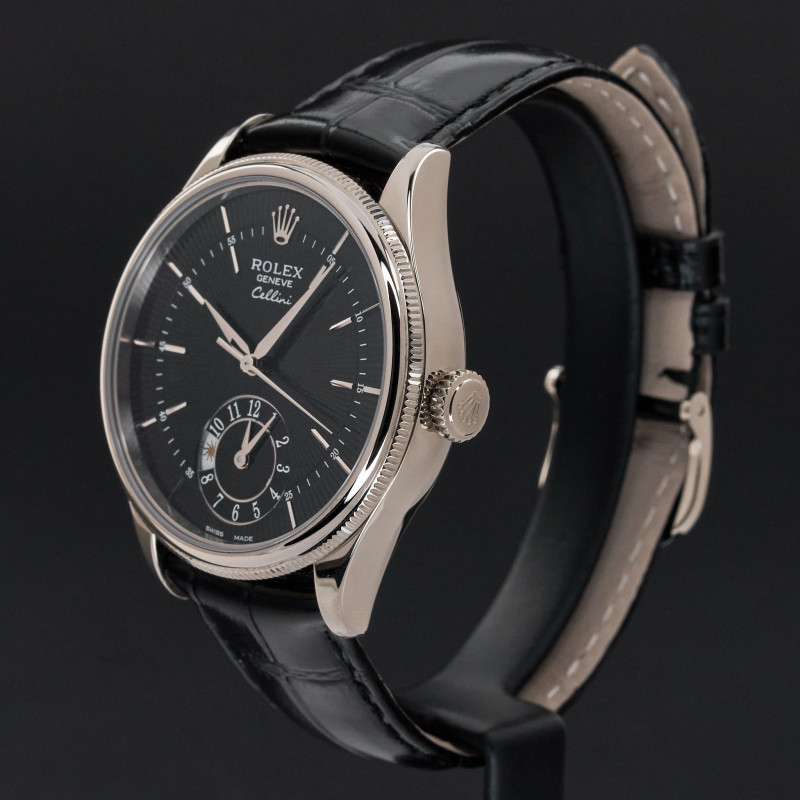 Rolex Cellini Dual Time, 50529, 39mm, 2020, White gold, Black Guilloche dial, Fullset, 1y warranty