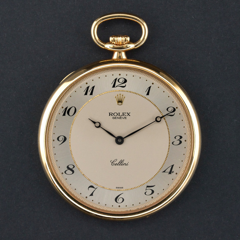 Rolex Cellini Pocket Watch, 3761, 48mm, 1995, Yellow gold, Silver Arabic dial, Fullset, 1y warranty