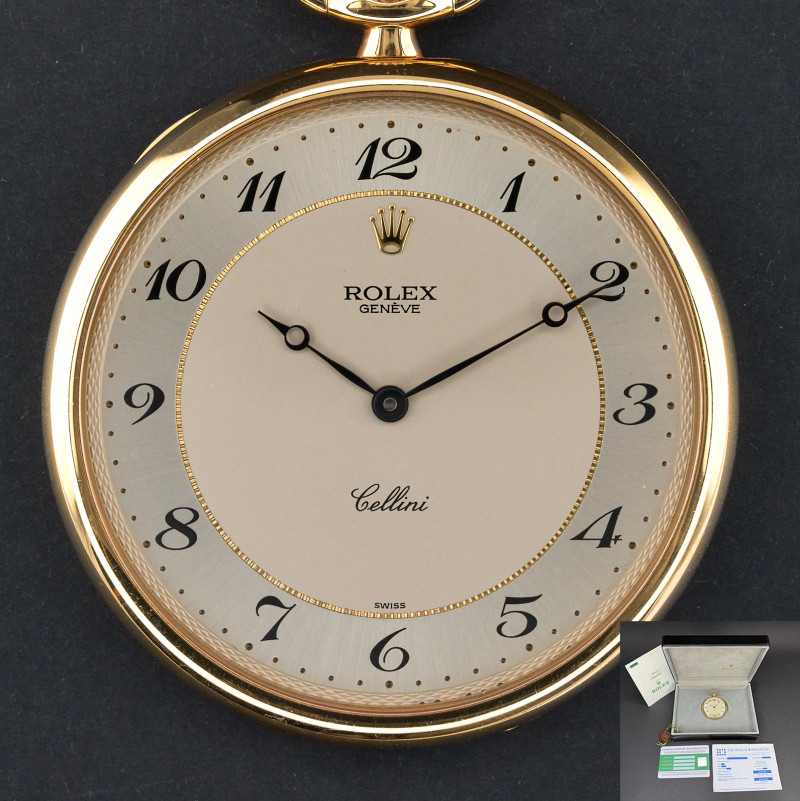 Rolex Cellini Pocket Watch, 3761, 48mm, 1995, Yellow gold, Silver Arabic dial, Fullset, 1y warranty