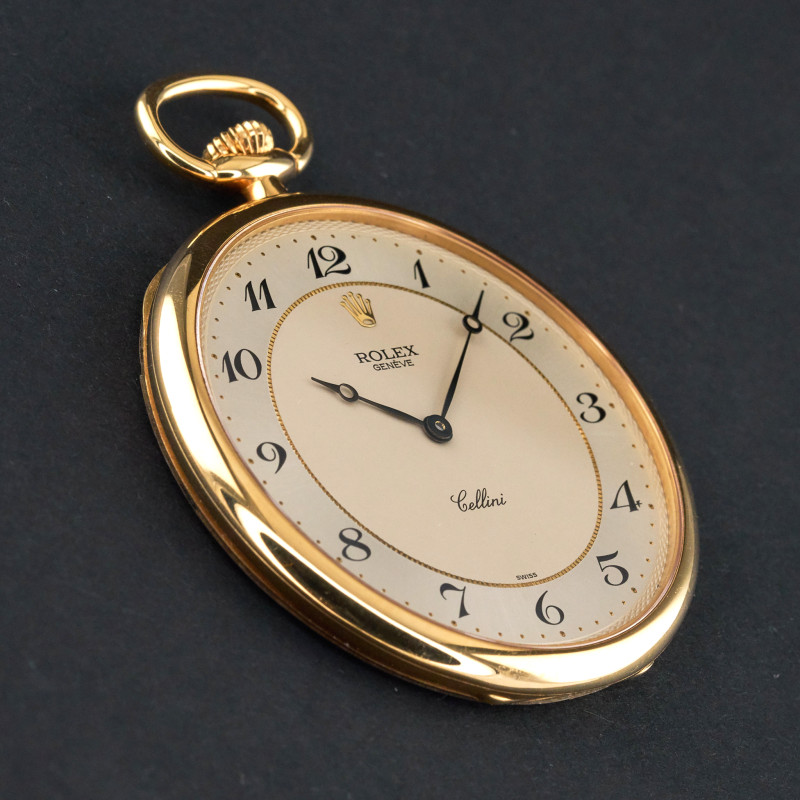 Rolex Cellini Pocket Watch, 3761, 48mm, 1995, Yellow gold, Silver Arabic dial, Fullset, 1y warranty