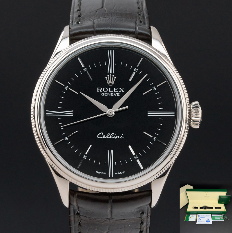 Rolex Cellini Time, 50509, 39mm, 2018, White gold, Black Roman dial, Fullset, 1y warranty