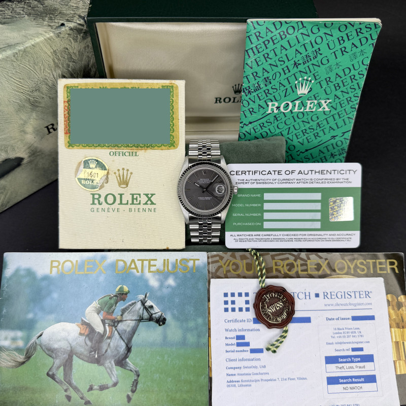 Rolex Datejust, 1601, 36mm, 1973, Steel, Grey dial, Fullset, 1y warranty