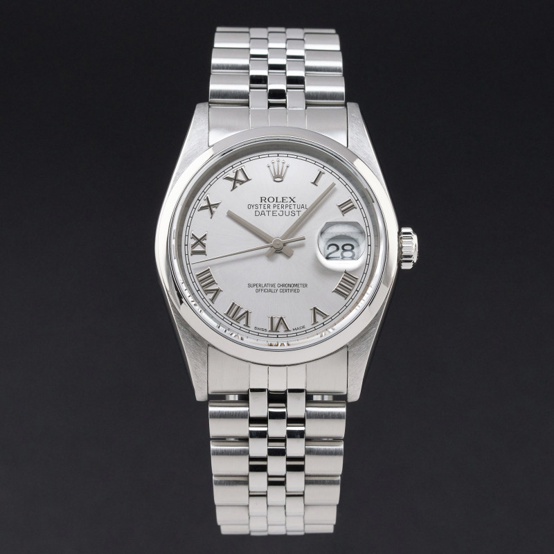 Rolex Datejust, 16200, 36mm, 1997, Steel, Silver Roman dial, Fullset, 1y warranty