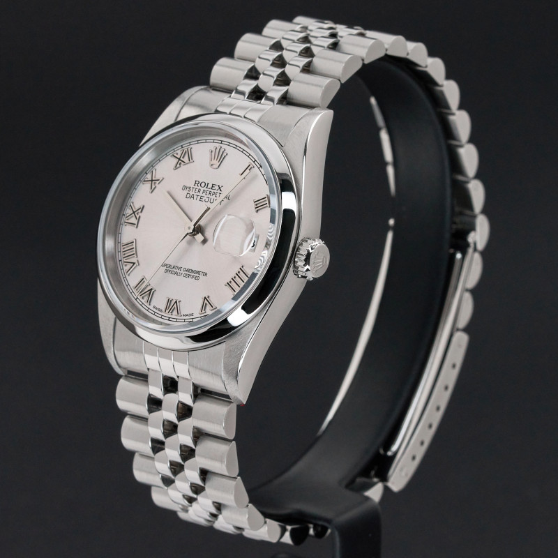 Rolex Datejust, 16200, 36mm, 1997, Steel, Silver Roman dial, Fullset, 1y warranty