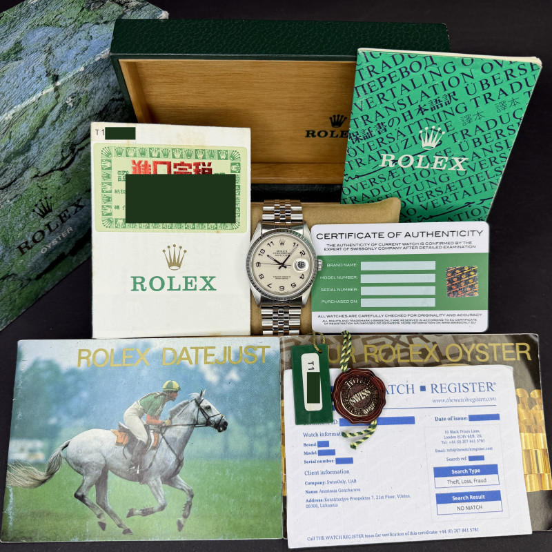 Rolex Datejust , 16220, 36mm, 1996, Steel, Ivory Jubilee Arabic dial, Fullset, 1y warranty