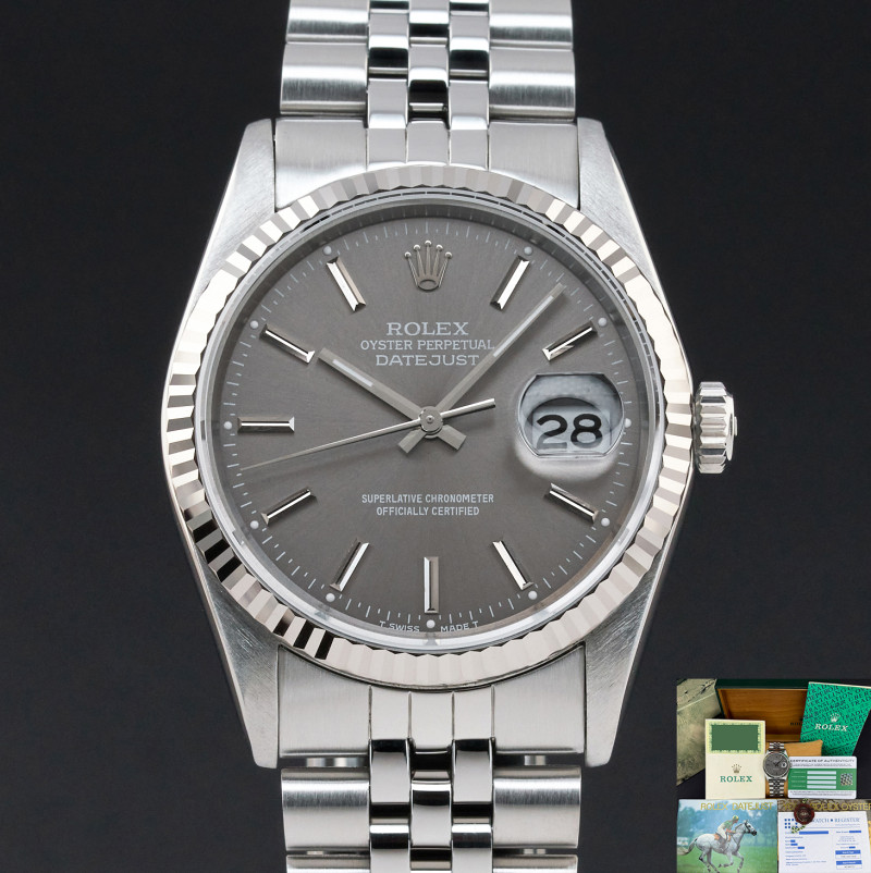 Rolex Datejust, 16234, 36mm, 1988, Steel, Grey dial, Fullset, 1y warranty
