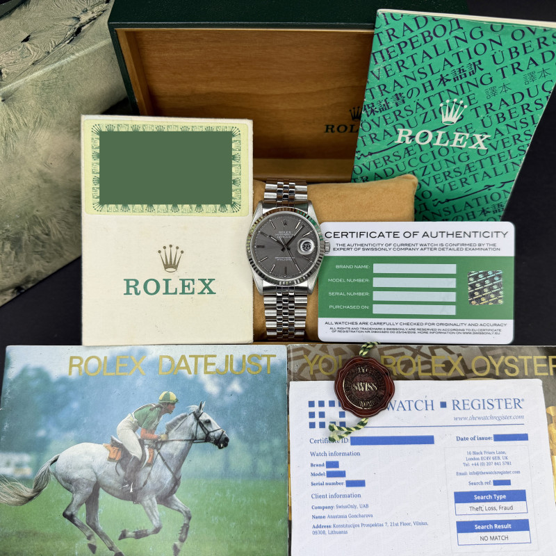 Rolex Datejust, 16234, 36mm, 1988, Steel, Grey dial, Fullset, 1y warranty