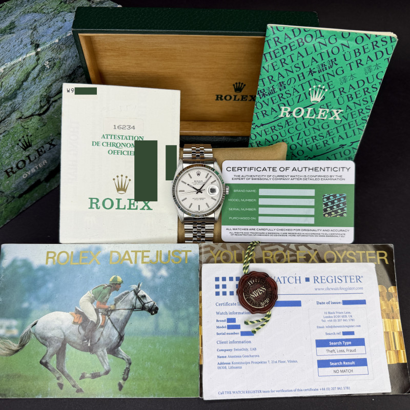Rolex Datejust, 16234, 36mm, 1995, Steel, White dial, Fullset, 1y warranty