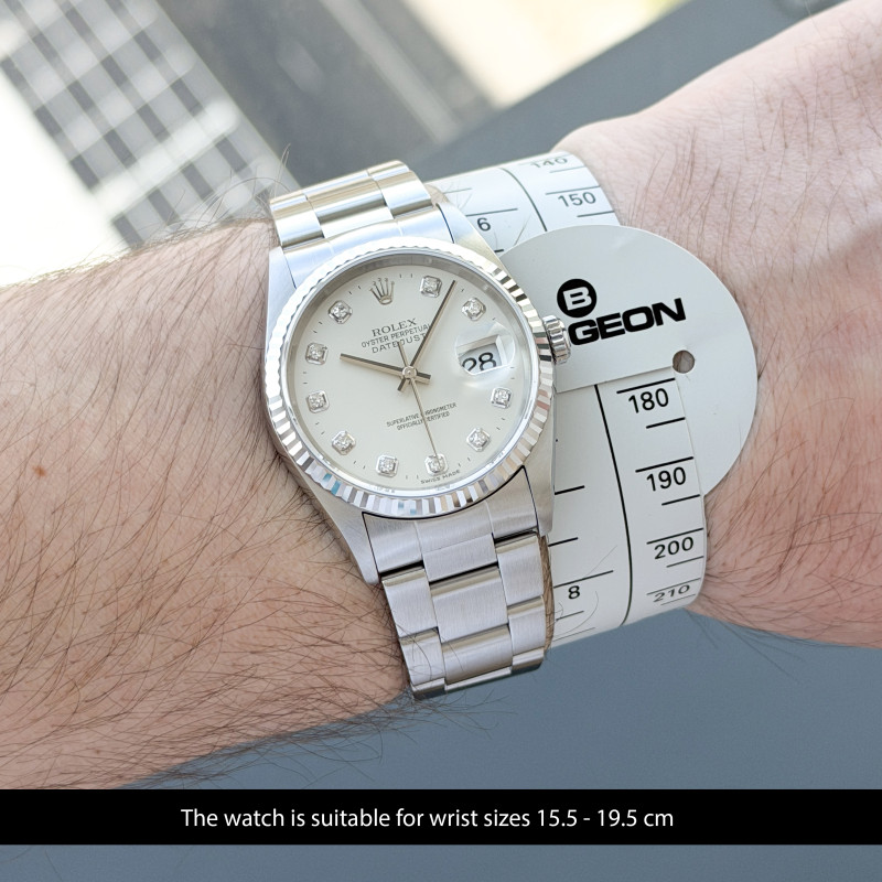 Rolex Datejust, 16234, 36mm, 1996, Steel, Silver Big Diamond dial, Fullset, 1y warranty