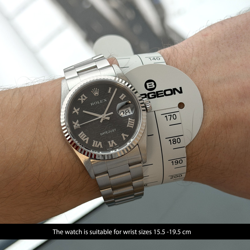 Rolex Datejust, 16234, 36mm, 2002, Steel, Black Jubilee Roman dial, Box, 1y warranty