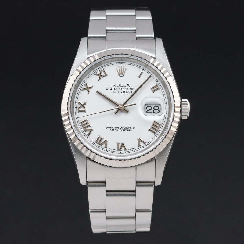 Rolex Datejust, 16234, 36mm, 2005, Steel, White Roman dial, Box, 1y warranty
