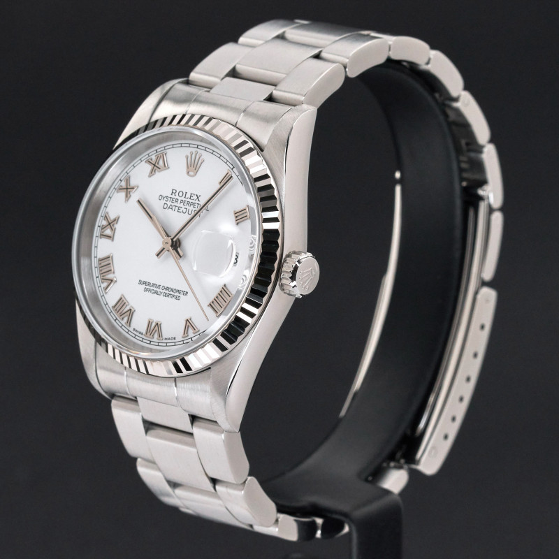 Rolex Datejust, 16234, 36mm, 2005, Steel, White Roman dial, Box, 1y warranty