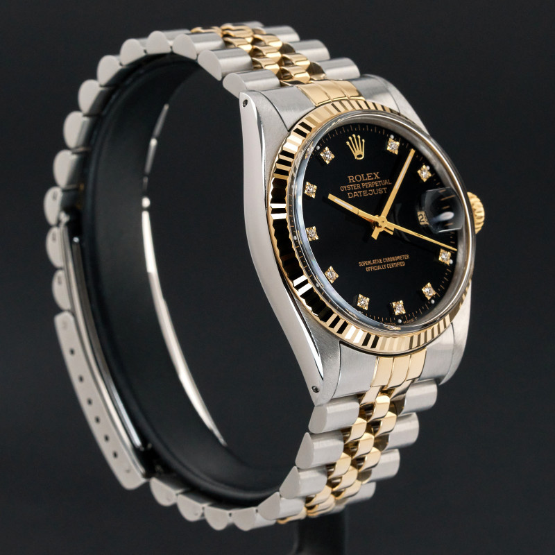 Rolex Datejust, 16013, 36mm, 1984, Two-Tone, Black Small Diamond dial, Fullset, 1y warranty