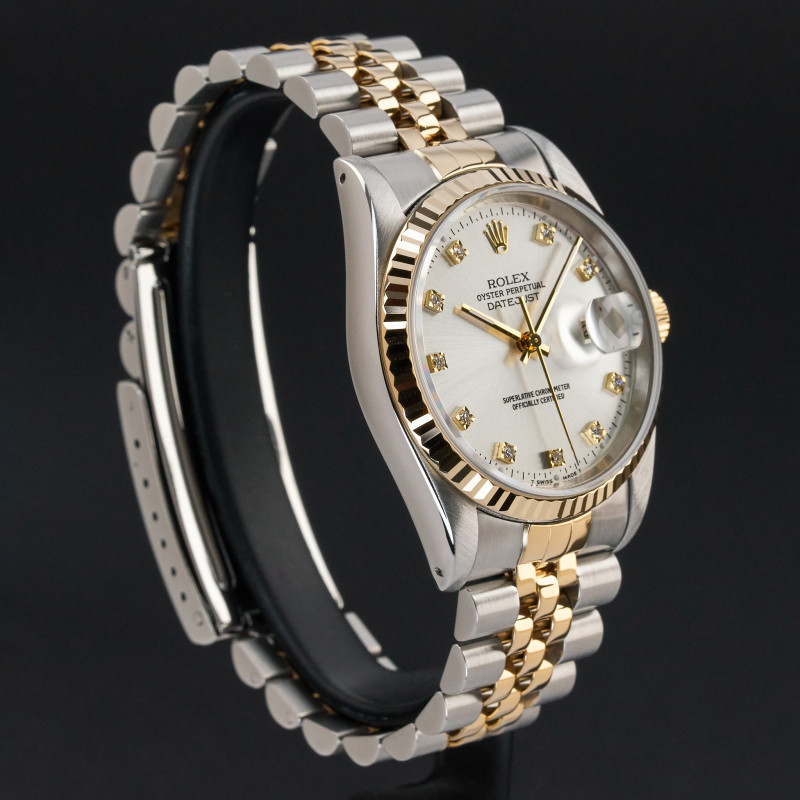 Rolex Datejust, 16233, 36mm, 1988, Two-Tone, Silver Small Diamond dial, Fullset, 1y warranty