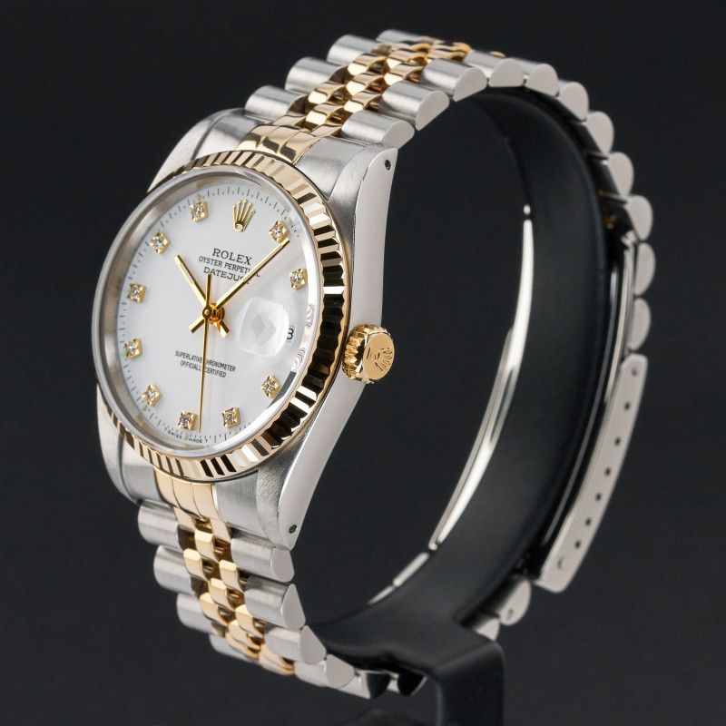 Rolex Datejust, 16233, 36mm, 1990, Two-Tone, White Small Diamond dial, Box, 1y warranty