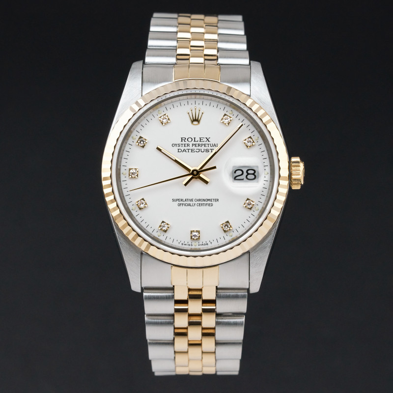 Rolex Datejust, 16233, 36mm, 1990, Two-Tone, White Small Diamond dial, Box, 1y warranty