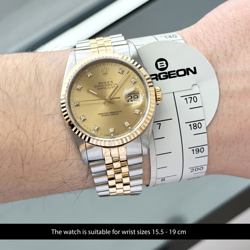 Rolex Datejust, 16233, 36mm, 1991, Two-Tone, Champagne Small Diamond dial, Fullset, 1y warranty