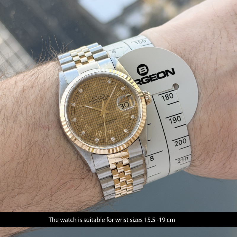 Rolex Datejust, 16233, 36mm, 1991, Two-Tone, Houndstooth Roman Small Diamond dial, Fullset, 1y warranty