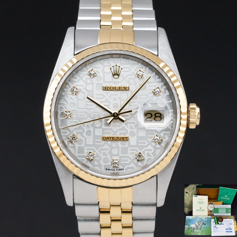 Rolex Datejust, 16233, 36mm, 1991, Two-Tone, Silver Jubilee Small Diamond dial, Fullset, 1y warranty