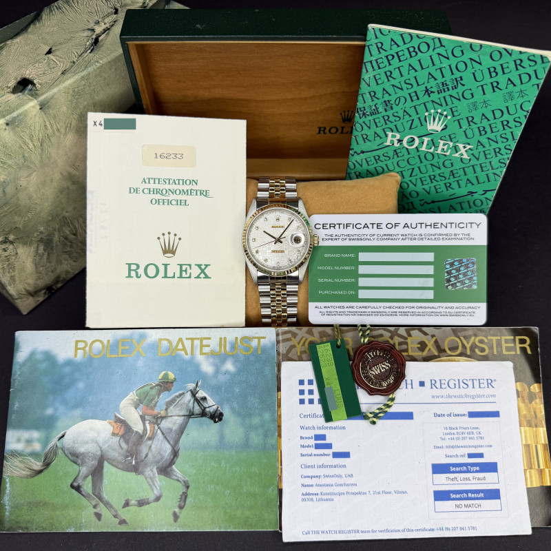Rolex Datejust, 16233, 36mm, 1991, Two-Tone, Silver Jubilee Small Diamond dial, Fullset, 1y warranty