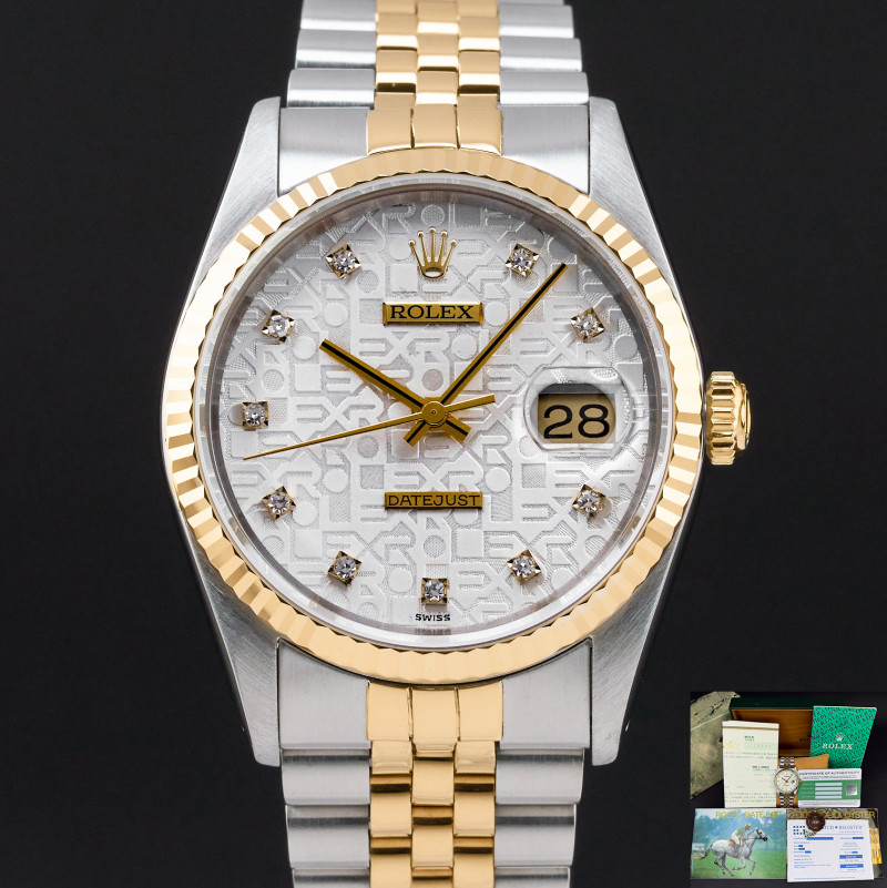 Rolex Datejust, 16233, 36mm, 1993, Two-Tone, Silver Jubilee Small Diamond dial, Fullset, 1y warranty