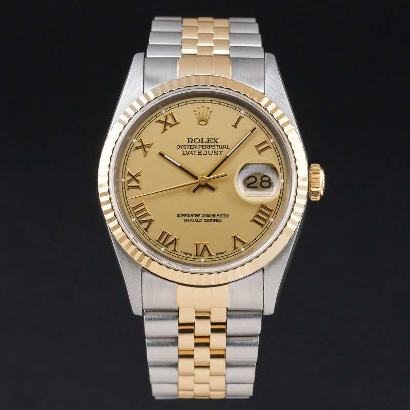 Rolex Datejust, 16233, 36mm, 1994, Two-Tone, Champagne Roman dial, Fullset, 1y warranty