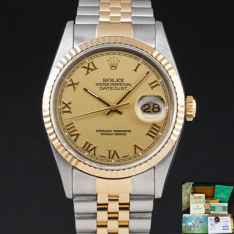 Rolex Datejust, 16233, 36mm, 1994, Two-Tone, Champagne Roman dial, Fullset, 1y warranty