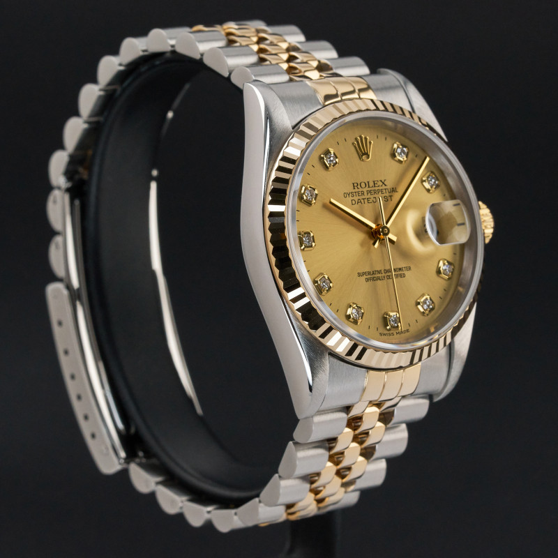 Rolex Datejust, 16233, 36mm, 1995, Two-Tone, Champagne Big Diamond dial, Fullset, 1y warranty