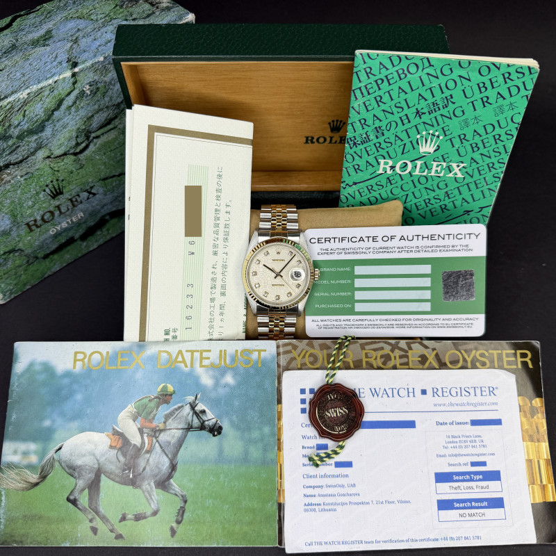 Rolex Datejust, 16233, 36mm, 1995, Two-Tone, Silver Jubilee Big Diamond dial, Fullset, 1y warranty