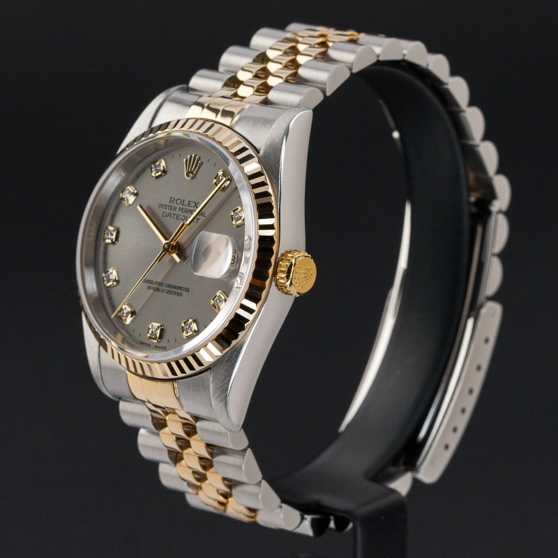 Rolex Datejust, 16233, 36mm, 1996, Two-Tone, Grey Big Diamond dial, Fullset, 1y warranty