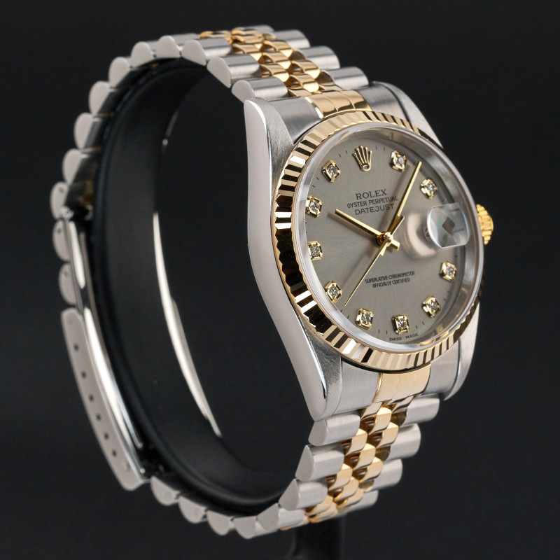 Rolex Datejust, 16233, 36mm, 1996, Two-Tone, Grey Big Diamond dial, Fullset, 1y warranty