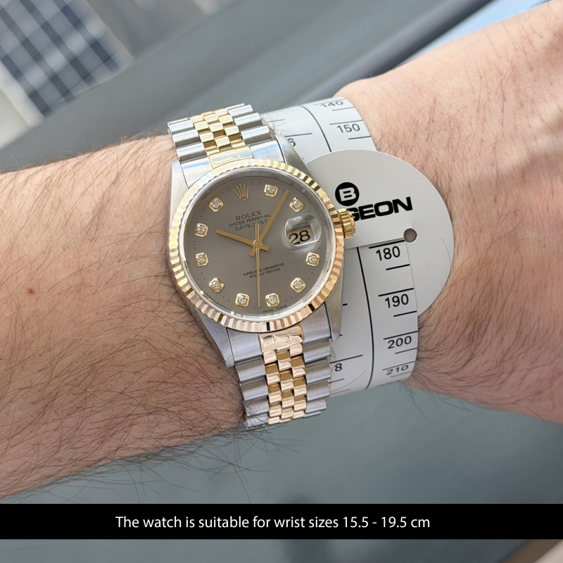 Rolex Datejust, 16233, 36mm, 1996, Two-Tone, Grey Big Diamond dial, Fullset, 1y warranty