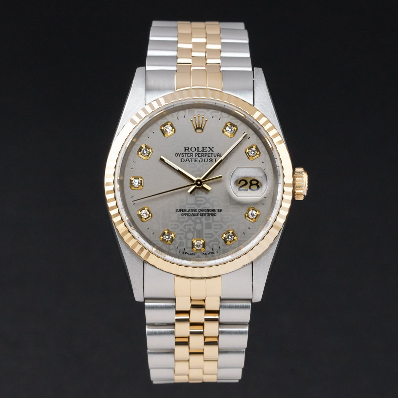 Rolex Datejust, 16233, 36mm, 1996, Two-Tone, Grey Jubilee Big Diamond dial, Fullset, 1y warranty