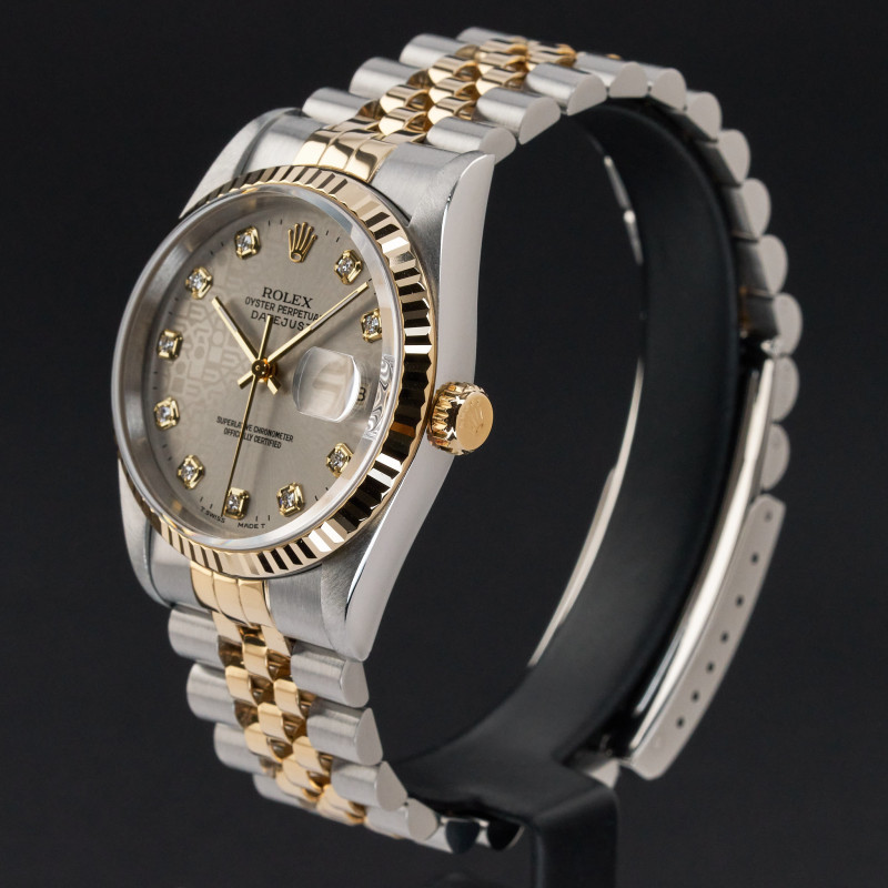 Rolex Datejust, 16233, 36mm, 1996, Two-Tone, Grey Jubilee Big Diamond dial, Fullset, 1y warranty