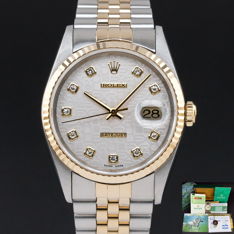 Rolex Datejust, 16233, 36mm, 1996, Two-Tone, Silver Jubilee Big Diamond dial, Fullset, 1y warranty
