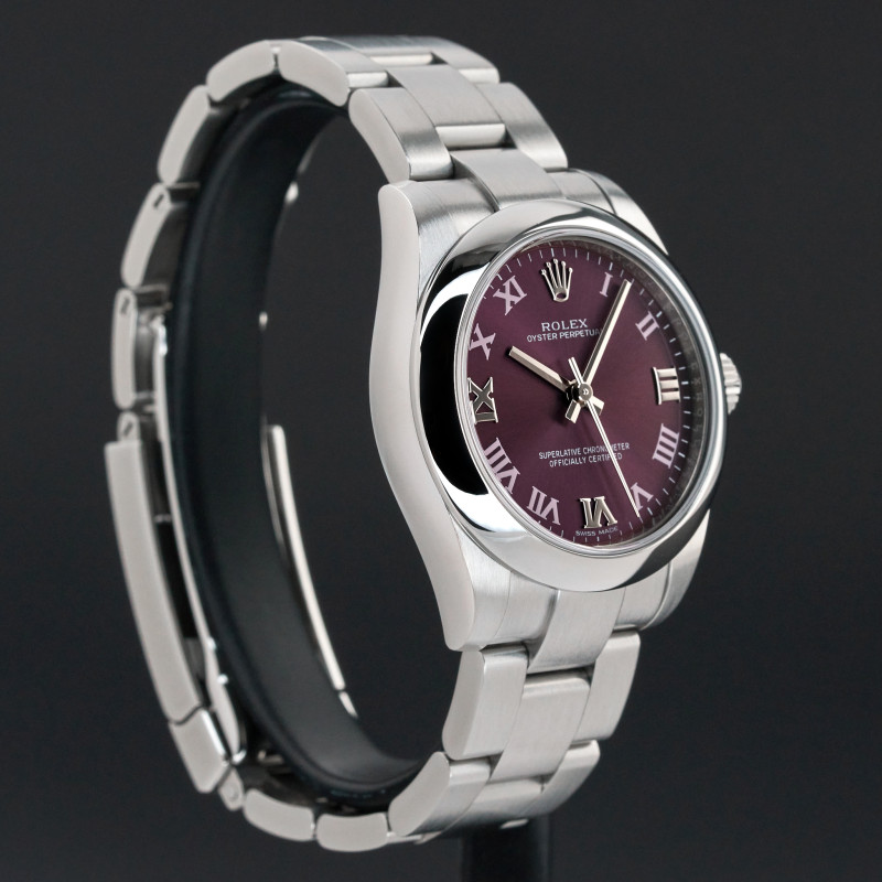 Rolex Oyster Perpetual, 177200, 31mm, 2015, Steel, Red Grape Roman dial, Fullset, 1y warranty