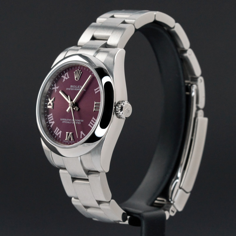 Rolex Oyster Perpetual, 177200, 31mm, 2015, Steel, Red Grape Roman dial, Fullset, 1y warranty