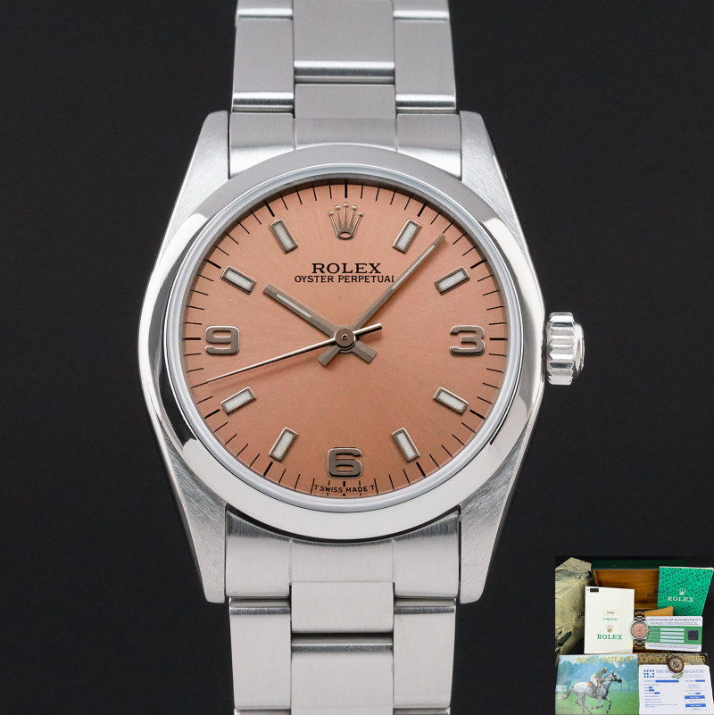Rolex Oyster Perpetual, 67480, 31mm, 1998, Steel, Black Arabic dial, Fullset, 1y warranty