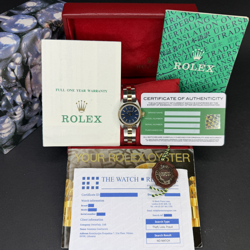 Rolex Oyster Perpetual Lady, 67183, 24mm, 1988, Two-Tone, Blue dial, Fullset, 1y warranty