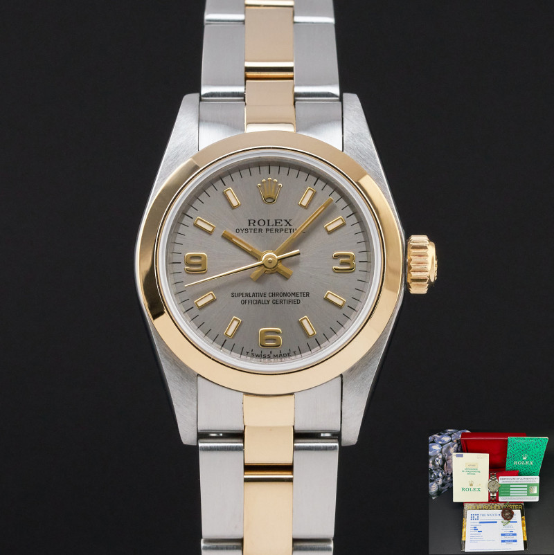 Rolex Oyster Perpetual Lady, 67183, 26mm, 1993, Two-Tone, Grey Arabic dial, Fullset, 1y warranty