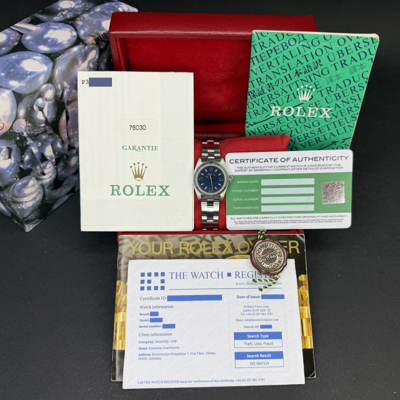 Rolex Oyster Perpetual Lady, 76030, 24mm, 2000, Steel, Blue Arabic dial, Fullset, 1y warranty